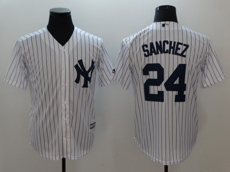 Men New York Yankees #24 Sanchez White stripes Game MLB Jerseys